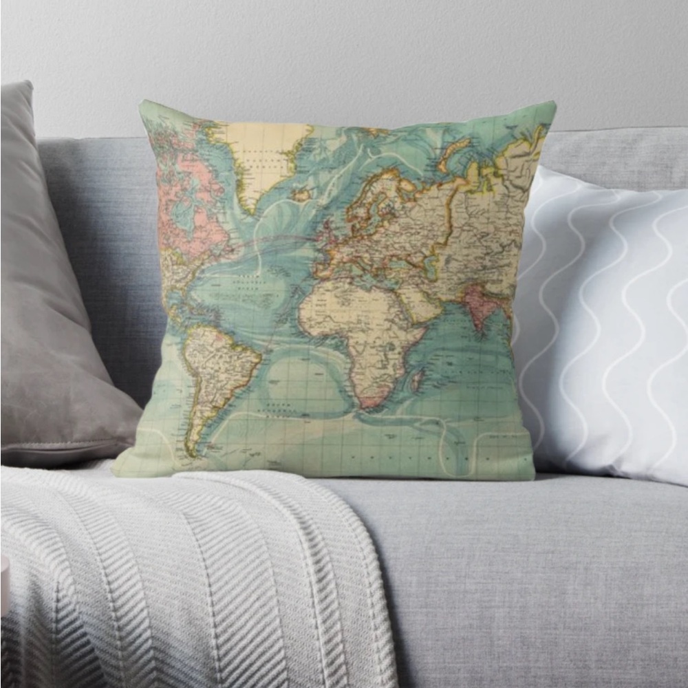Vintage World Map Throw Pillow Covers (2)